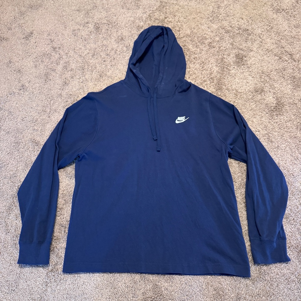 Nike Hoodie Mens Medium Blue Pullover Long Sleeve Lightweight Logo